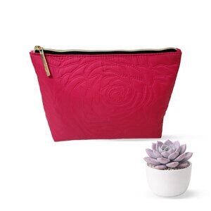 Lancôme Paris Quilted Red Cosmetic Bag with Gold Zipper